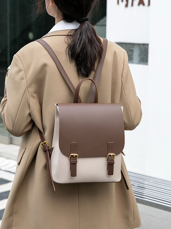 Leather Work Womens Backpack - ファッションレディーススモールバックパックパース - 旅行、仕事、日常使用に最適なツートーンコンバーチブルショルダーバッグ