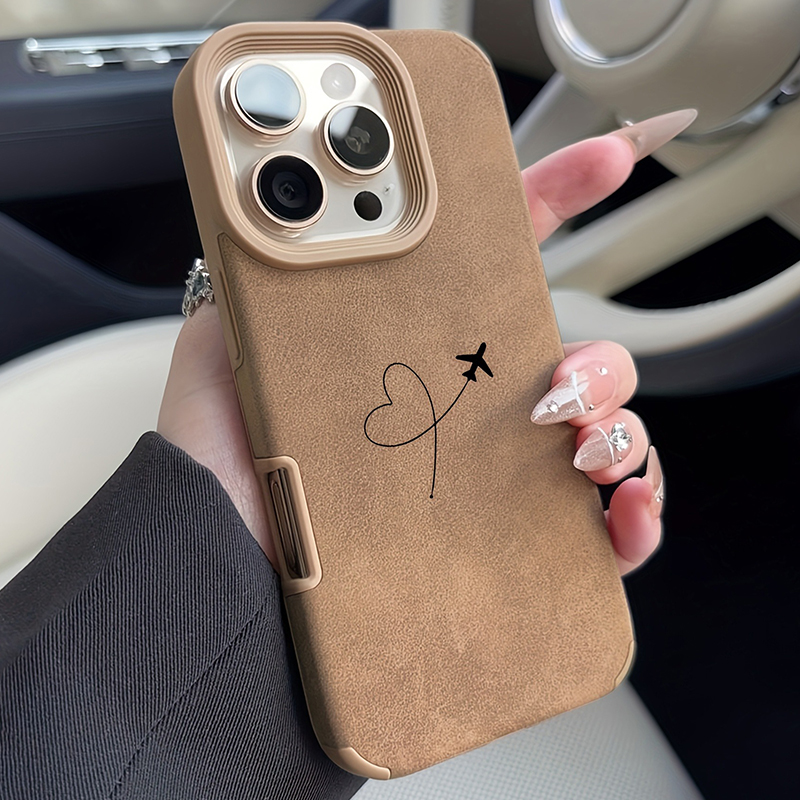 Leather X - 飛行機ルート ハートデザイン フェイクレザー製 iPhoneケース (iPhone 18