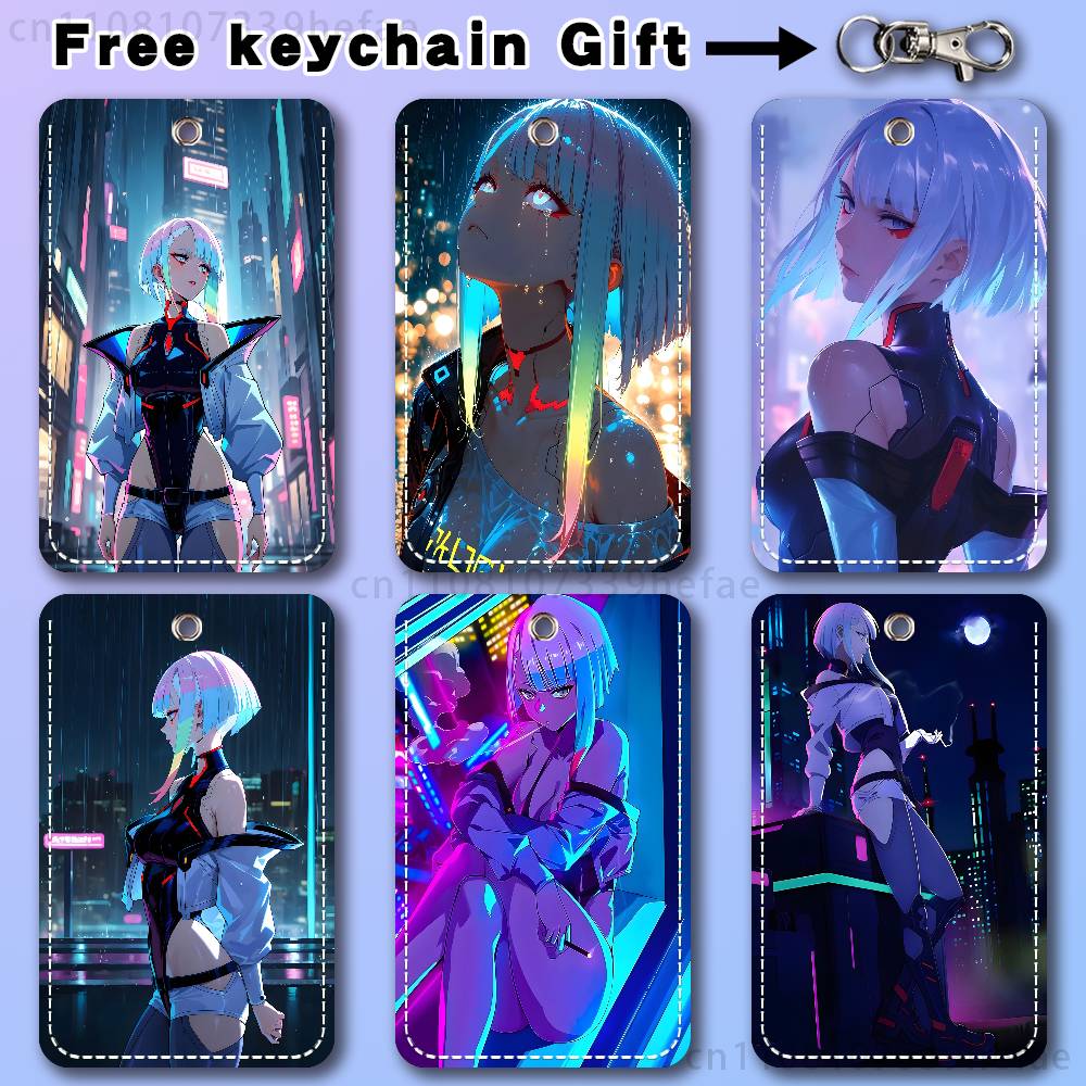 Leather Work Is - ルーシー C-サイバーパンク E-エッジランナーズ ホルダーキーホルダー 銀行ビジネスワークカードホルダー 学生カード保護ケース