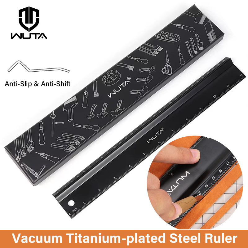 Leatherwork Accessories - WUTA 革切断定規安全定規チタンメッキステンレス鋼保護定規金属 30 センチメートル 12 インチノンスリップクラフトツール