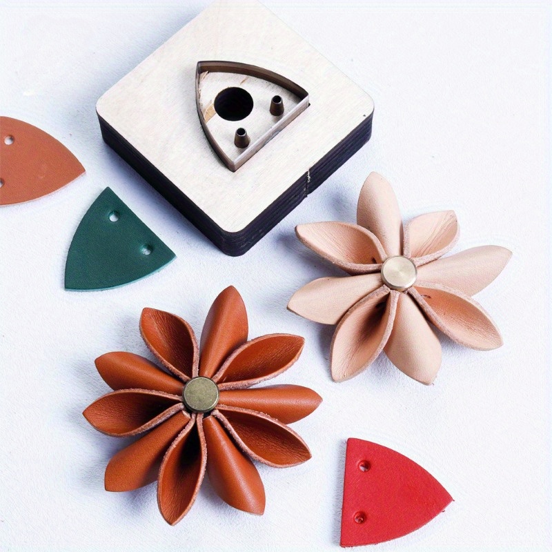 Leatherwork Accessories - 革裁断型抜き 花びら型 木製型抜き DIY革工芸ツール 3D革花ブローチ作成用 スチールルール型
