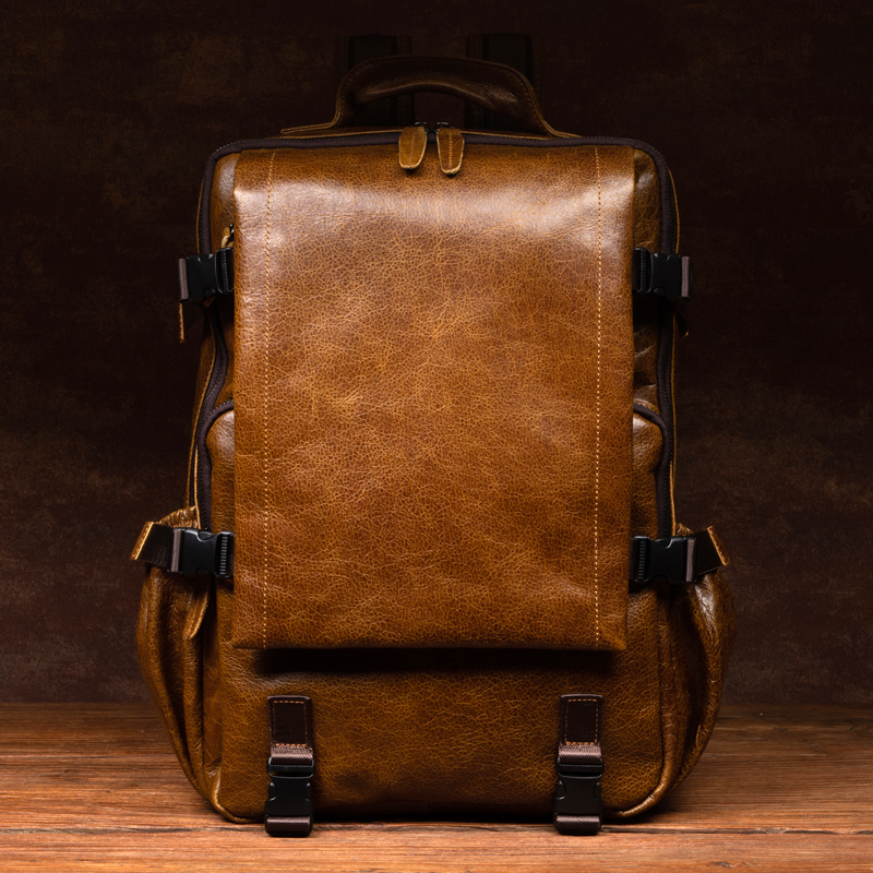 Leather Work Womens Backpack - 男性と女性のためのレトロな牛革のバックパック,革のトラベルバッグ,大容量,ファッショナブル
