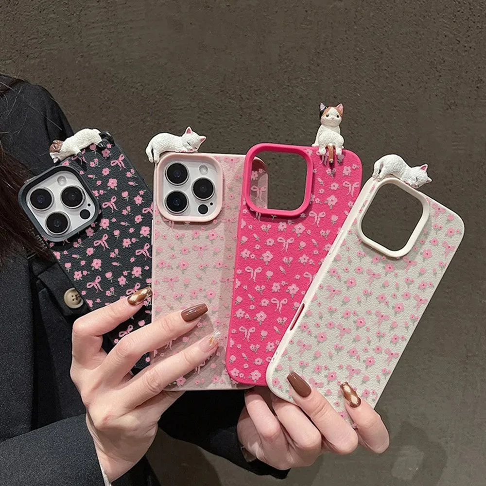 かわいいリボンフラワーと3Dキュートな猫のデザインのレザー製 - Leather X のレビューと価格