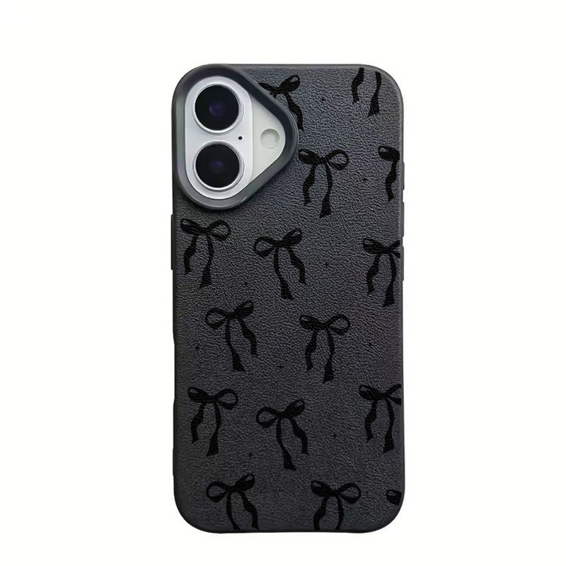 黒の水玉模様リボンとライチ模様のiPhoneケース（iPho - Leather X のレビューと価格