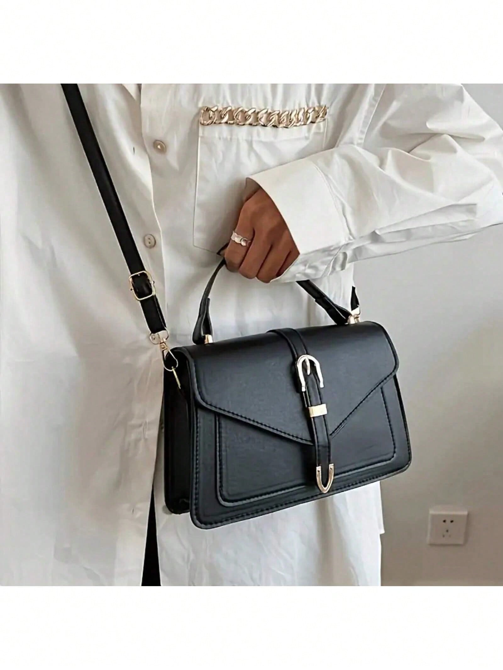 女性用PUレザーハンドバッグ エレガントなフラップスクエアシ - Leather Work Is のレビューと価格