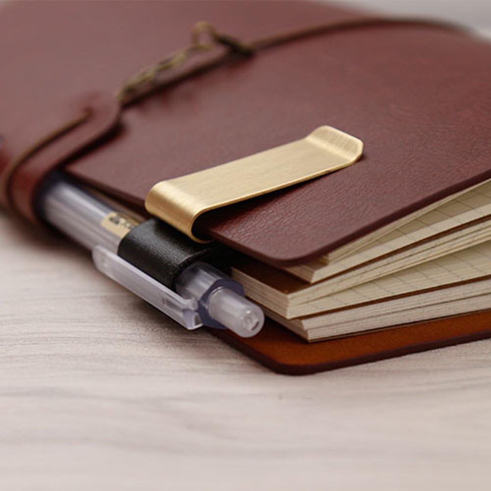 手作り革製真鍮ステンレス鋼ペンホルダークリップジャーナルノー - Leatherwork Books のレビューと価格