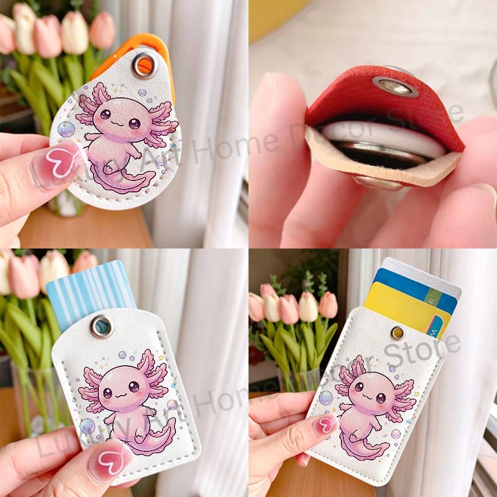 かわいいピンクの A-Axolotl 漫画ホルダーキーホルダ - Leather Work Is のレビューと価格