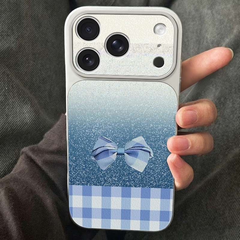 ブルーギンガムボウグリッターフォンカバーケース iPhone - Leather X のレビューと価格