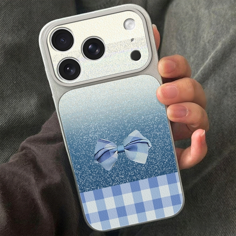 ブルーギンガムボウグリッターフォンカバーケース iPhone - Leather X のレビューと価格