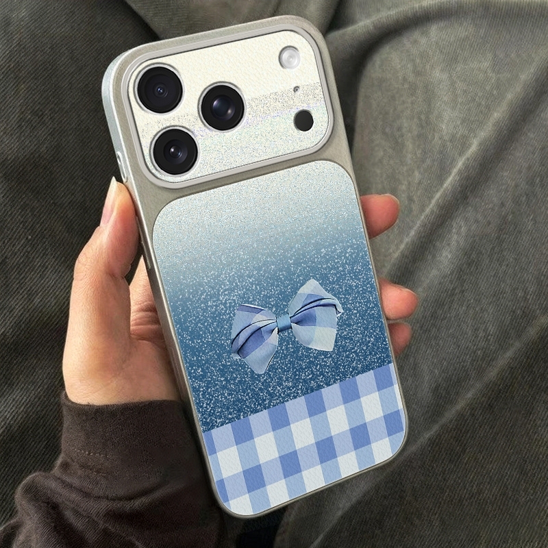 ブルーギンガムボウグリッターフォンカバーケース iPhone - Leather X のレビューと価格