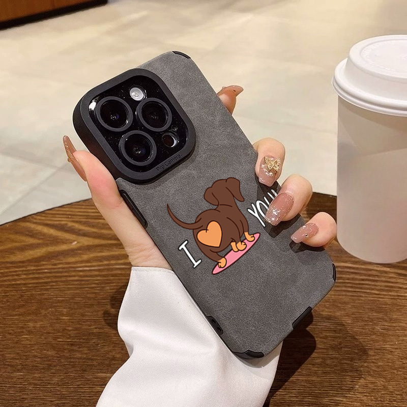 かわいいダックスフントのハート柄スマホケース iPhone  - Leather X のレビューと価格